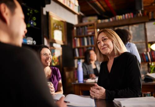 People sitting at a table talking